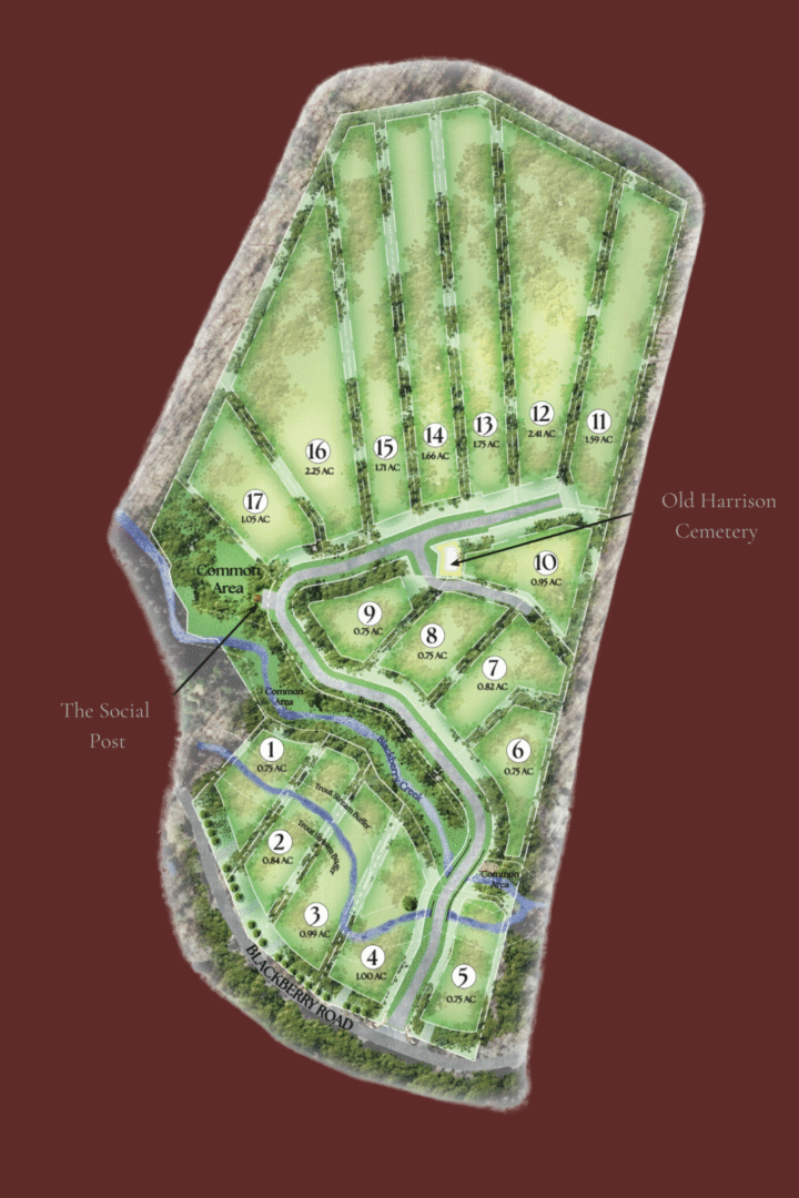 Cemetery site layout with numbered plots.